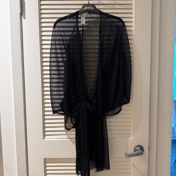 Good American Black Sheer Shimmer Kimono Swimsuit Cover-Up NWOT Belted - Picture 3 of 5